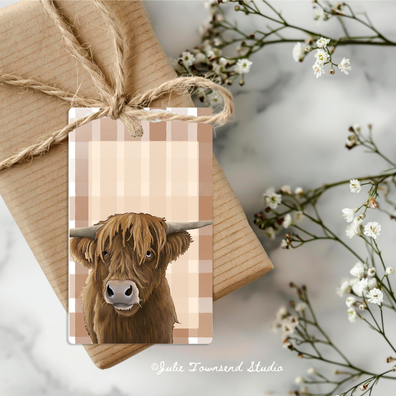 Gift Tags - Crow on Plaid - set of 8 handmade gift tags